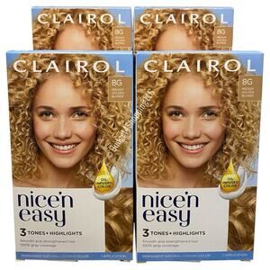 Clairol Nice'n Easy Permanent Hair Dye 8G Medium Golden Blonde, Pack of 4